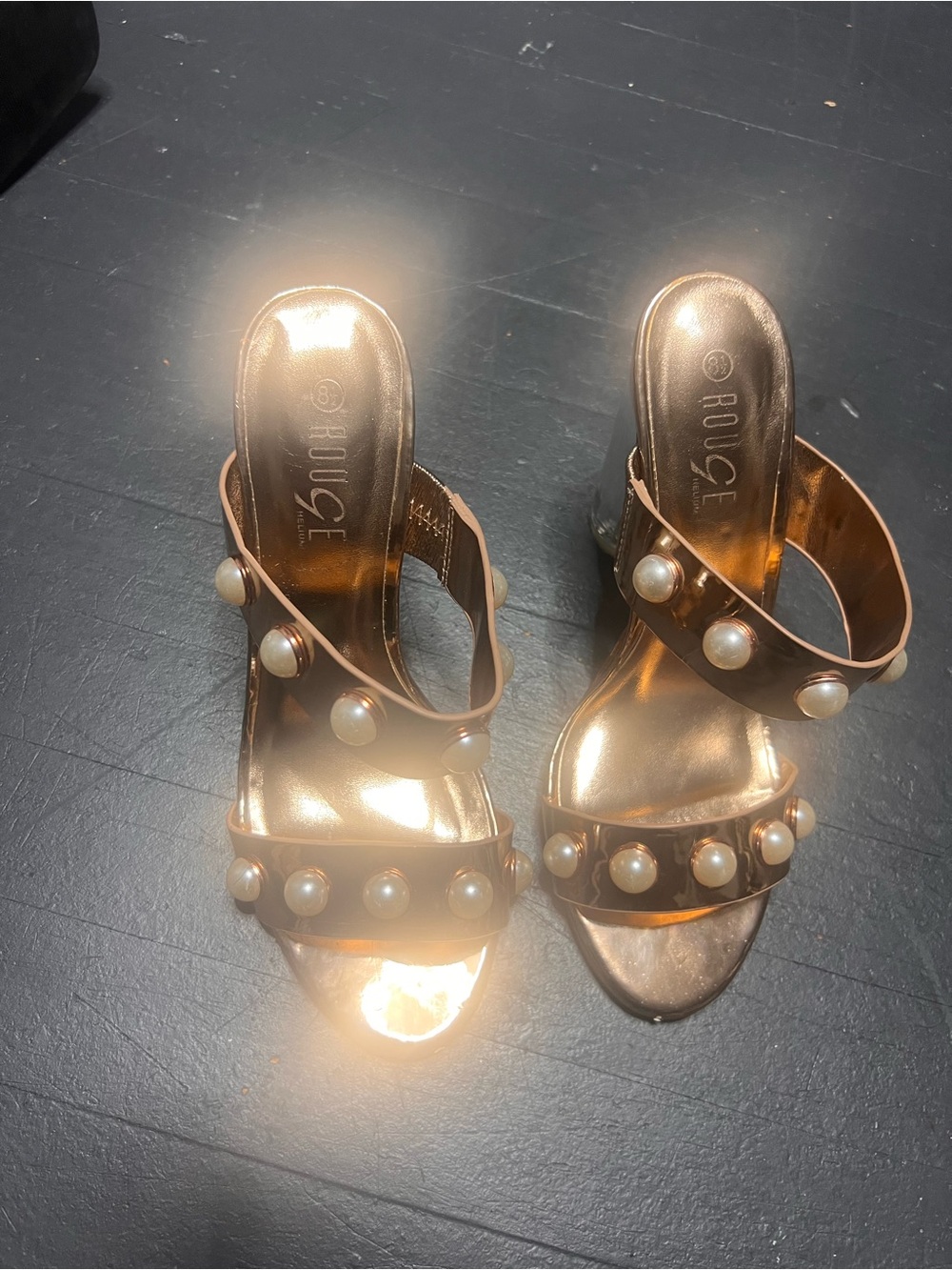 Rouge Helium Metallic Bronze Pearl-Accent Slide Heels